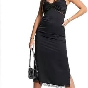 NWT Top Shop lace trim satin midi slip dress